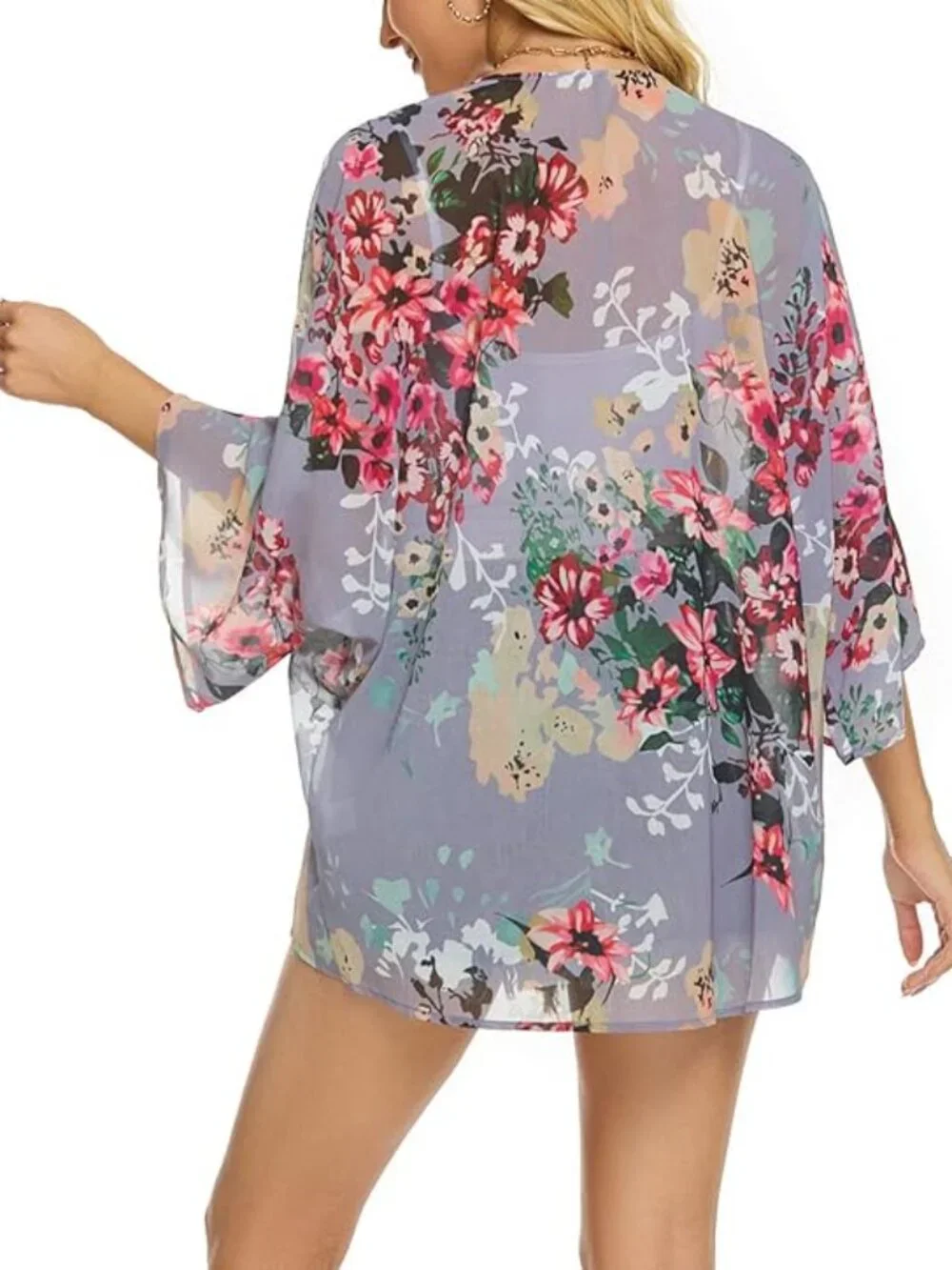 Women's 3XL Chiffon Floral Print Kimono Cover Up Blouse